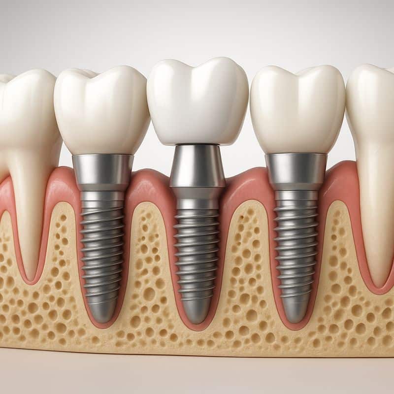 הדמיה ריאליסטית של שתלי שיניים מוברגים בעצם הלסת שתלי שיניים טיטניום בלסת תחתונה